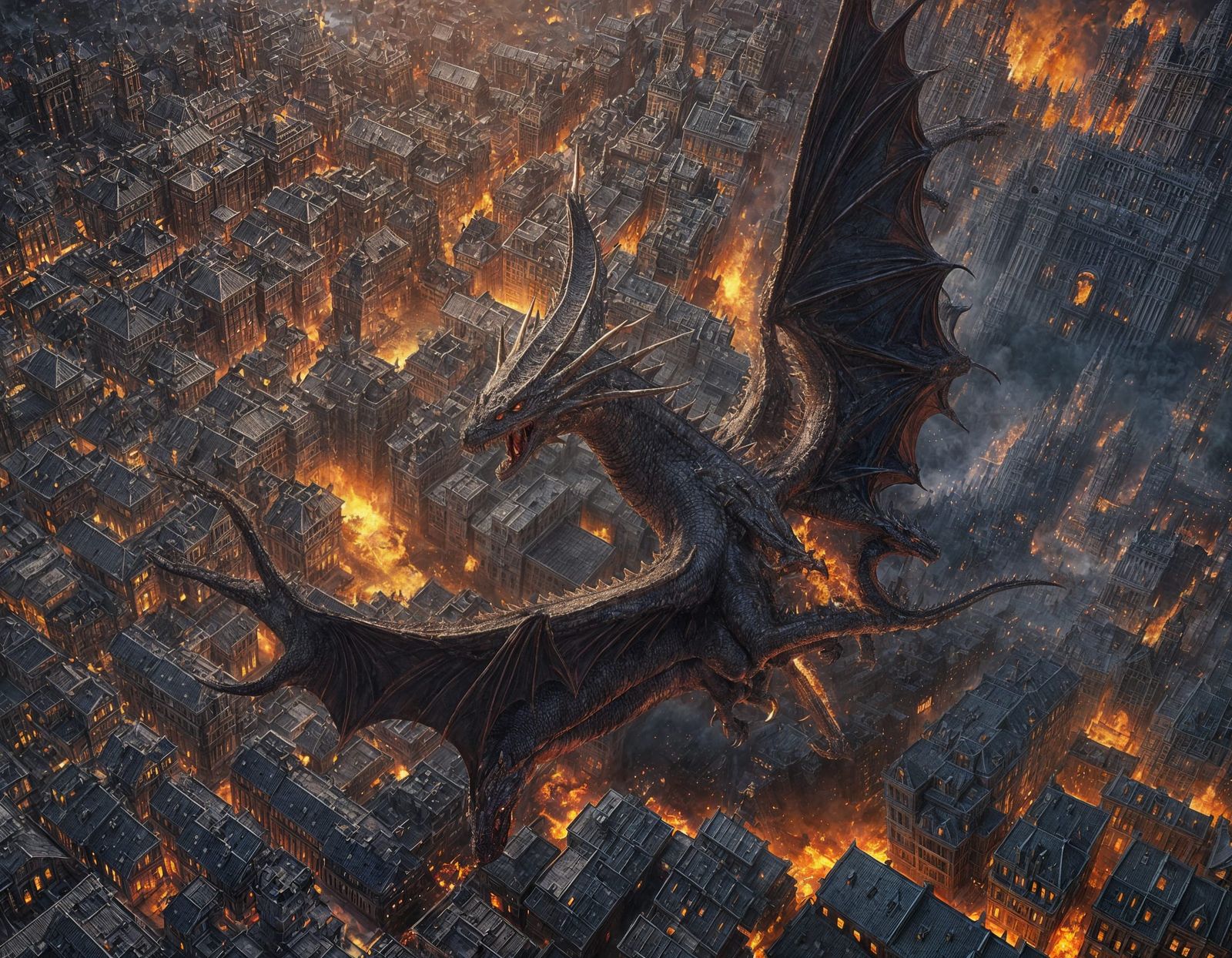 Dragons Attack Burning Kingdom: Epic Digital Painting