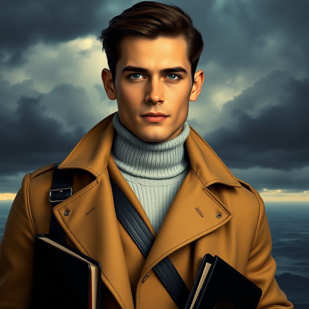 Elegant Man with Ice Blue Eyes in Art Nouveau Style