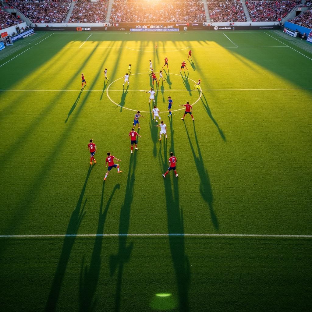 Aerial Soccer Match in Lush Green Stadium