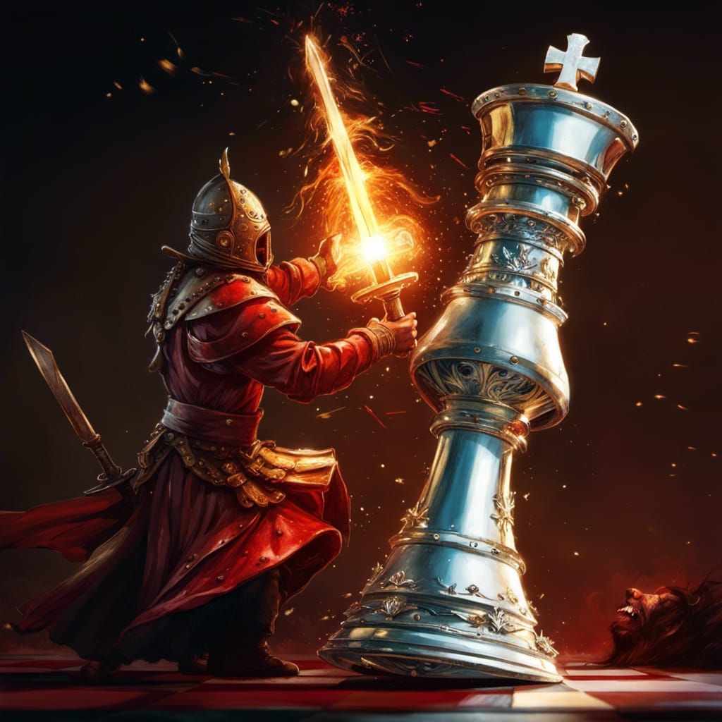 Red Chess Soldier Versus White King, Digital Art