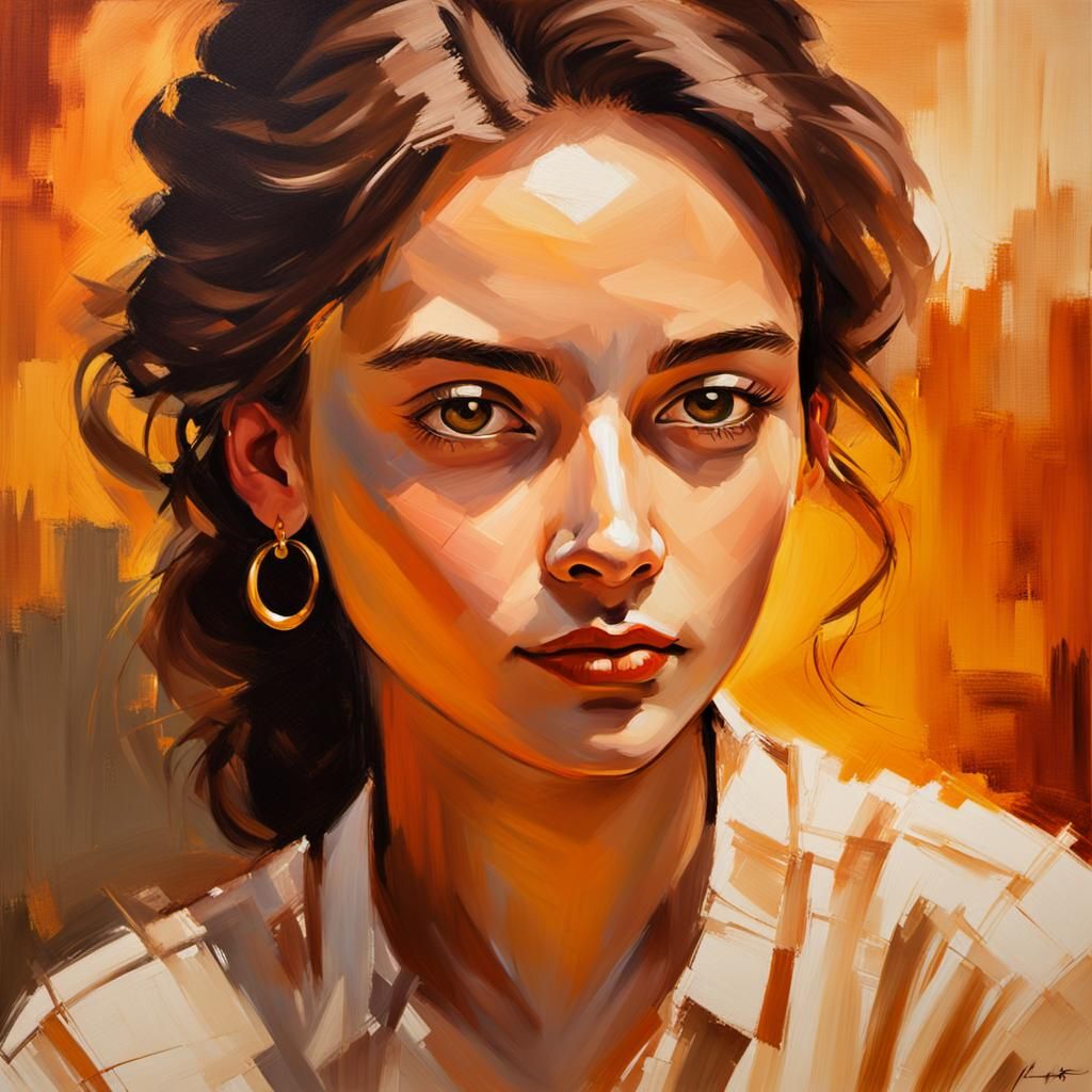 Impressionist Earth Toned Portrait with Warm, Soft Shadows