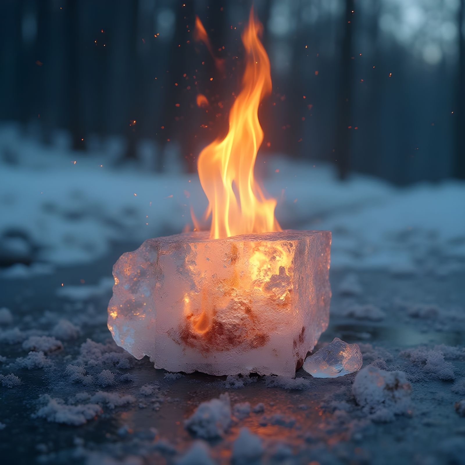 Fiery Flame Encased in Crystal Ice