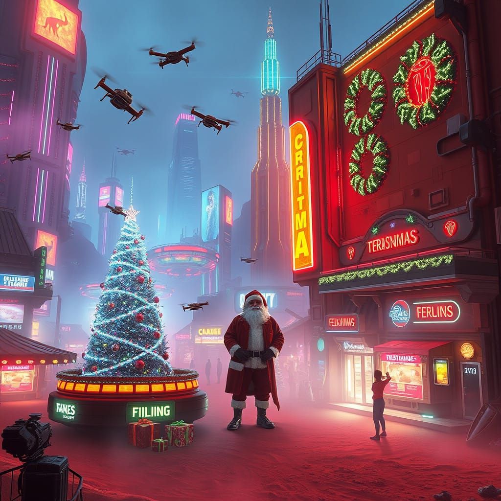 Mars Colony Village Shines Bright with Cyberpunk Christmas M...