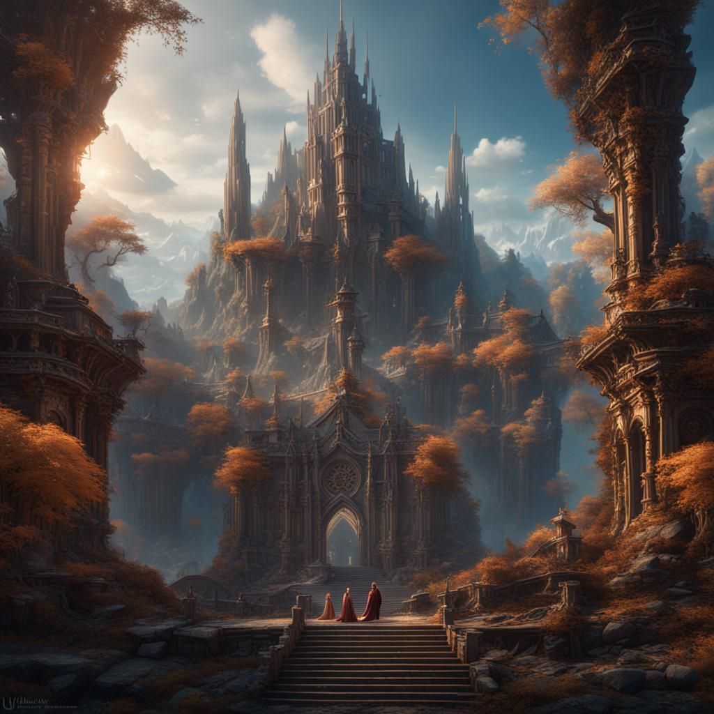 Fantastical World in Deep Color, Detailed Matte Painting
