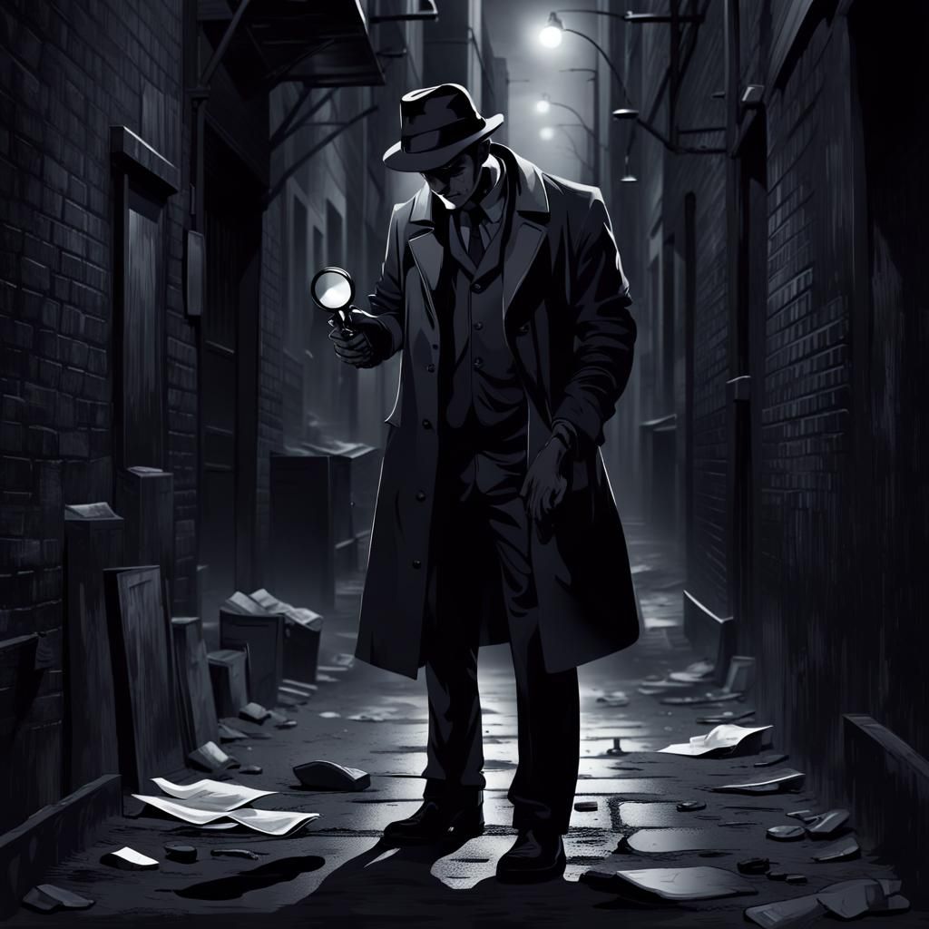 Detective Searches for Clues in Dark Alley