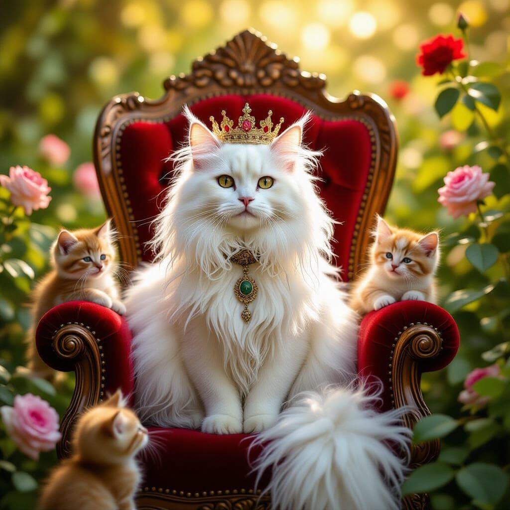 Angora Cat King in Renaissance Portrait Style