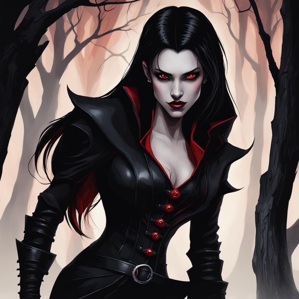 Vampire Princess with Red Eyes and Fangs