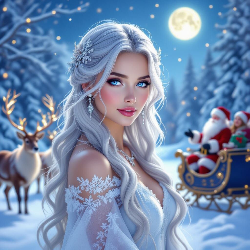 Majestic Ice Goddess in Romantic Christmas Wonderland