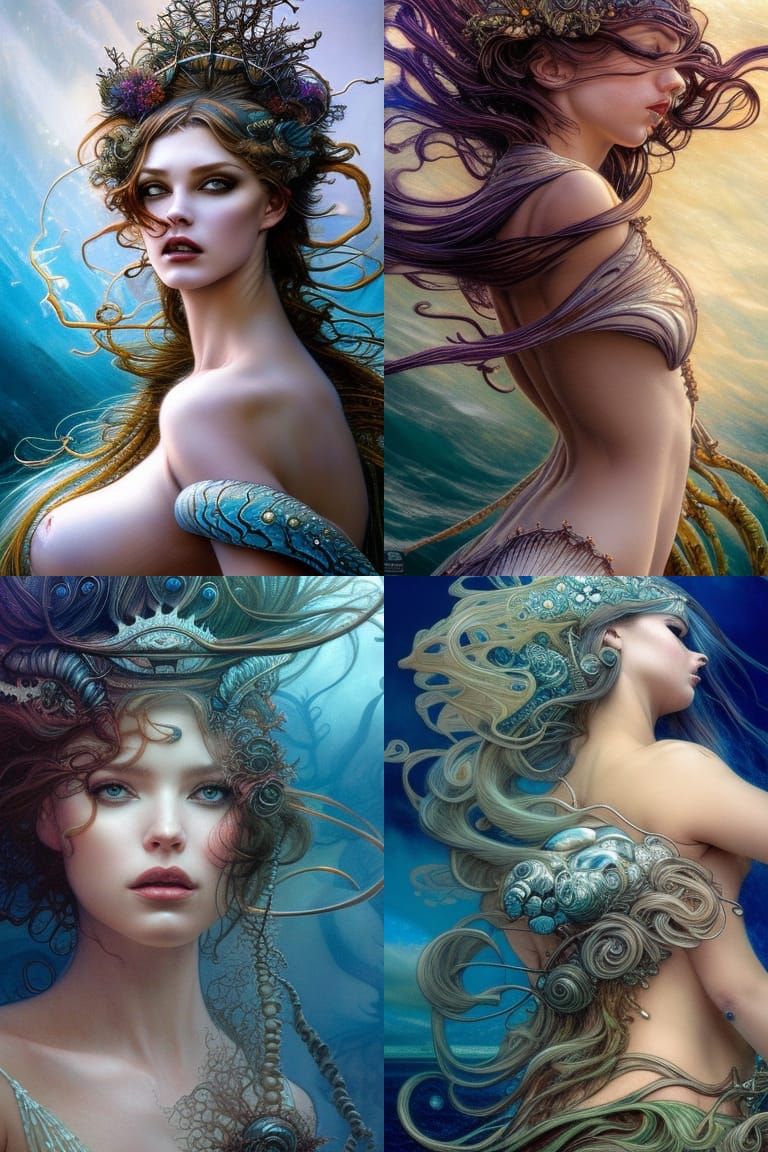 Magical Sea Queen with Fractal Crown Digital Painting