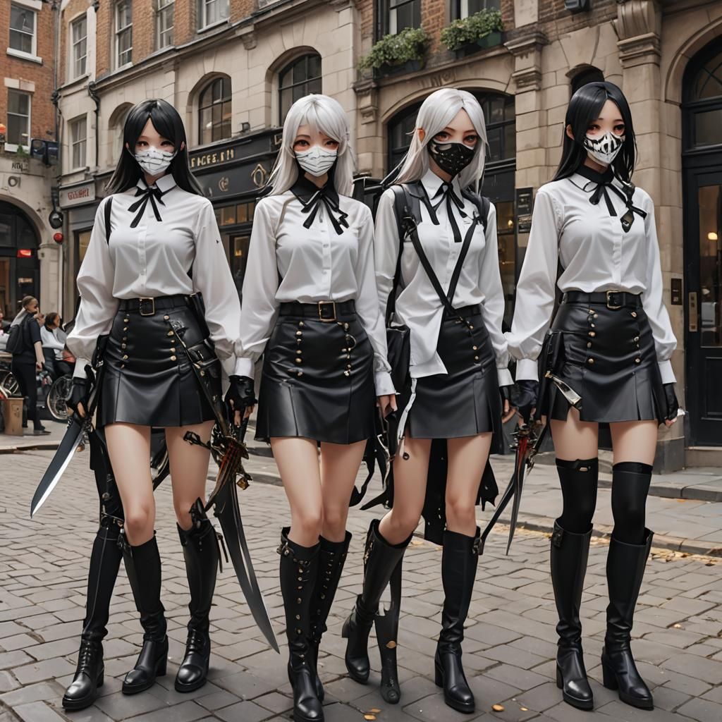 Skeleton Girls Brandishing Swords in Anime Style