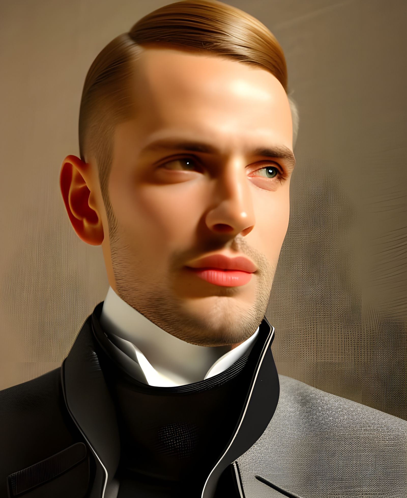 Beautiful Man Having Tea in Cafe: Photorealistic Portrait