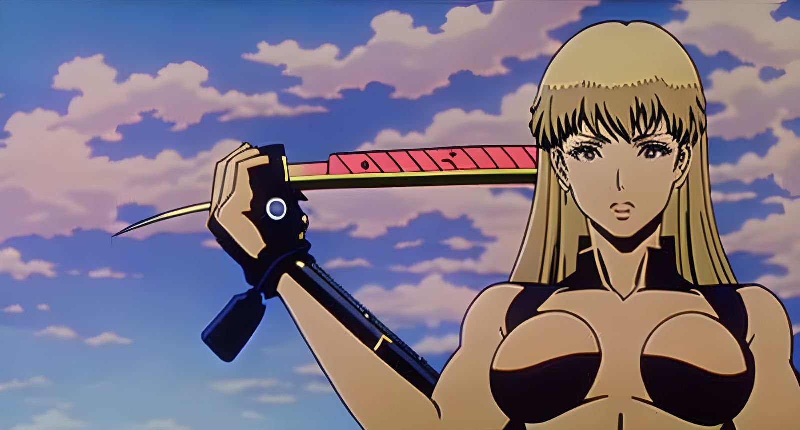 Attractive Blonde Woman Wielding Chainsaw in Anime Style