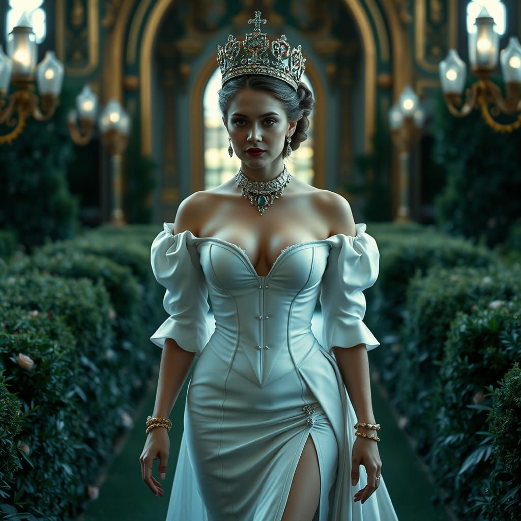 Victorian Queen in Royal Garden, Cinematic Film Still