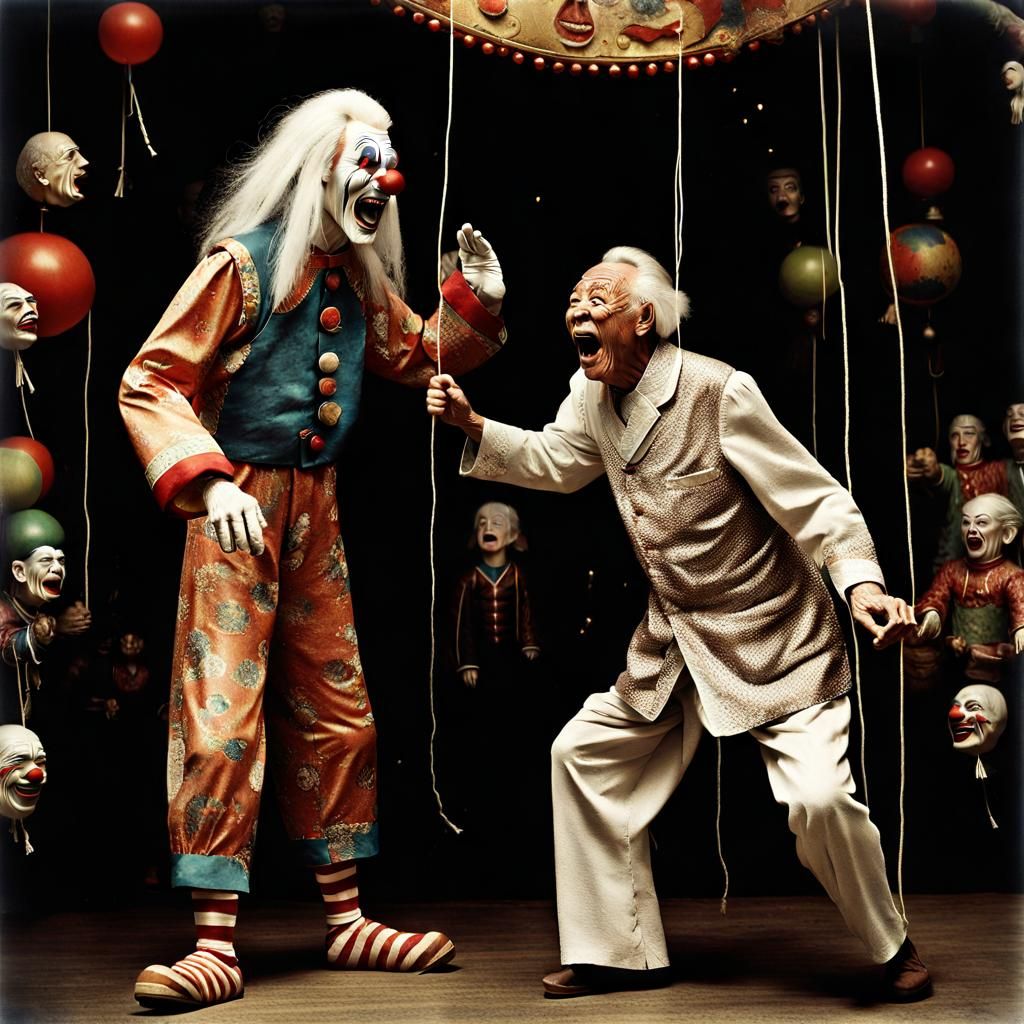 Vintage Photo of Old Man Screaming at Clown