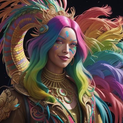 Rainbow Dragon Woman Portrait in Candy Art Style