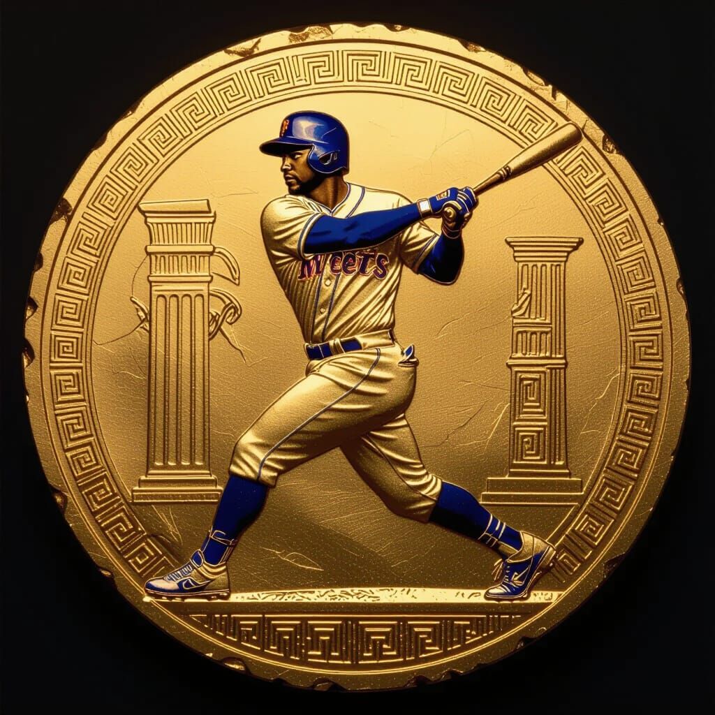 Francisco Lindor Batting on Ancient Greek Gold Coin