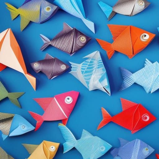 Origami Fish in Blue Ocean Papercraft
