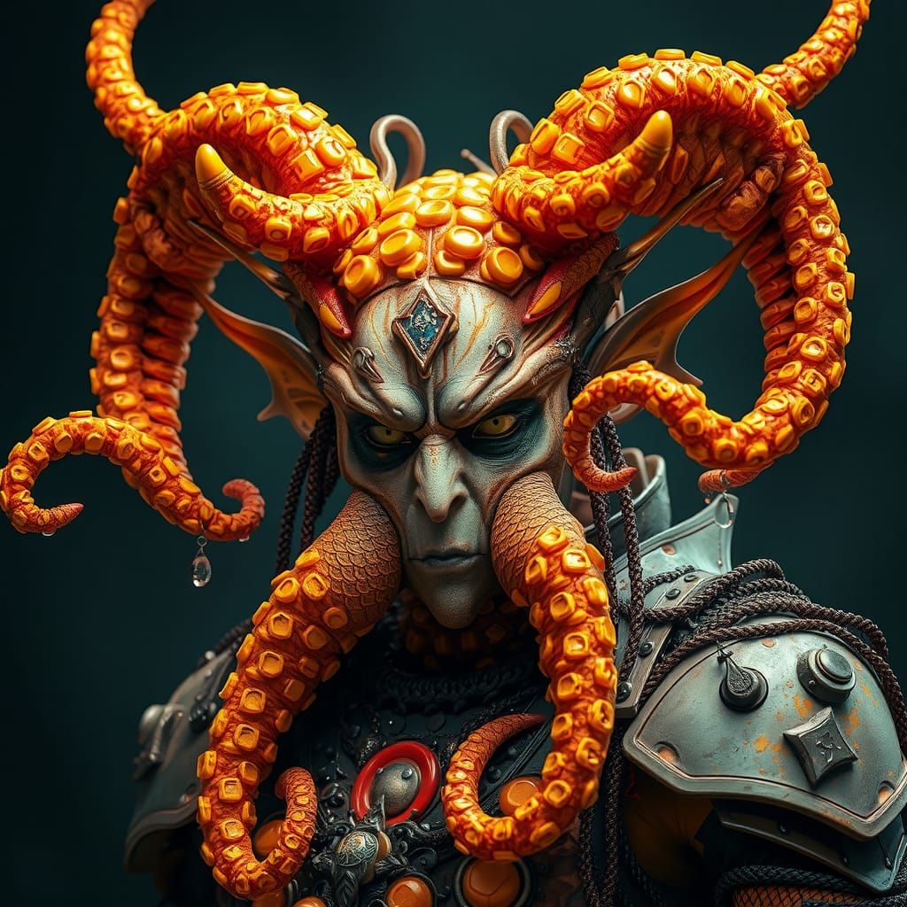 Tentacle Demon Double Exposure with Honeycomb Armor