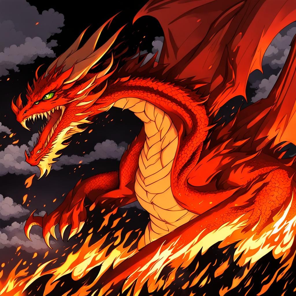 Fiery Dragon in Anime Style