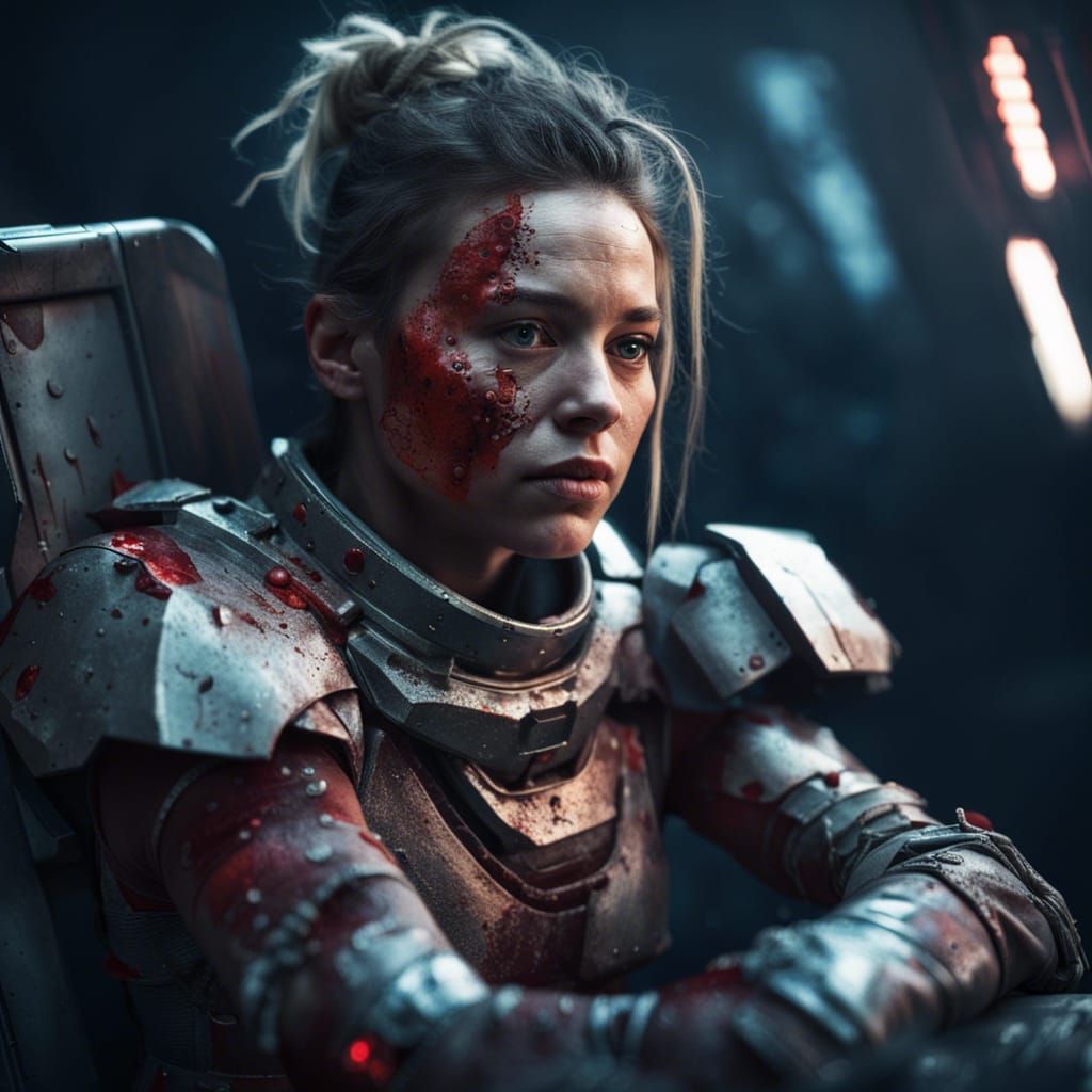 Battle-Scarred Girl in Damaged Spaceship, Analog Style