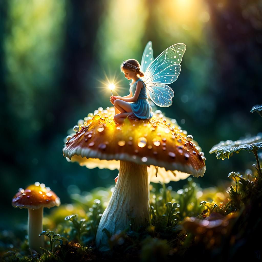 Ethereal Fairy in Vibrant Forest, Soft Focus, Divine Morning...