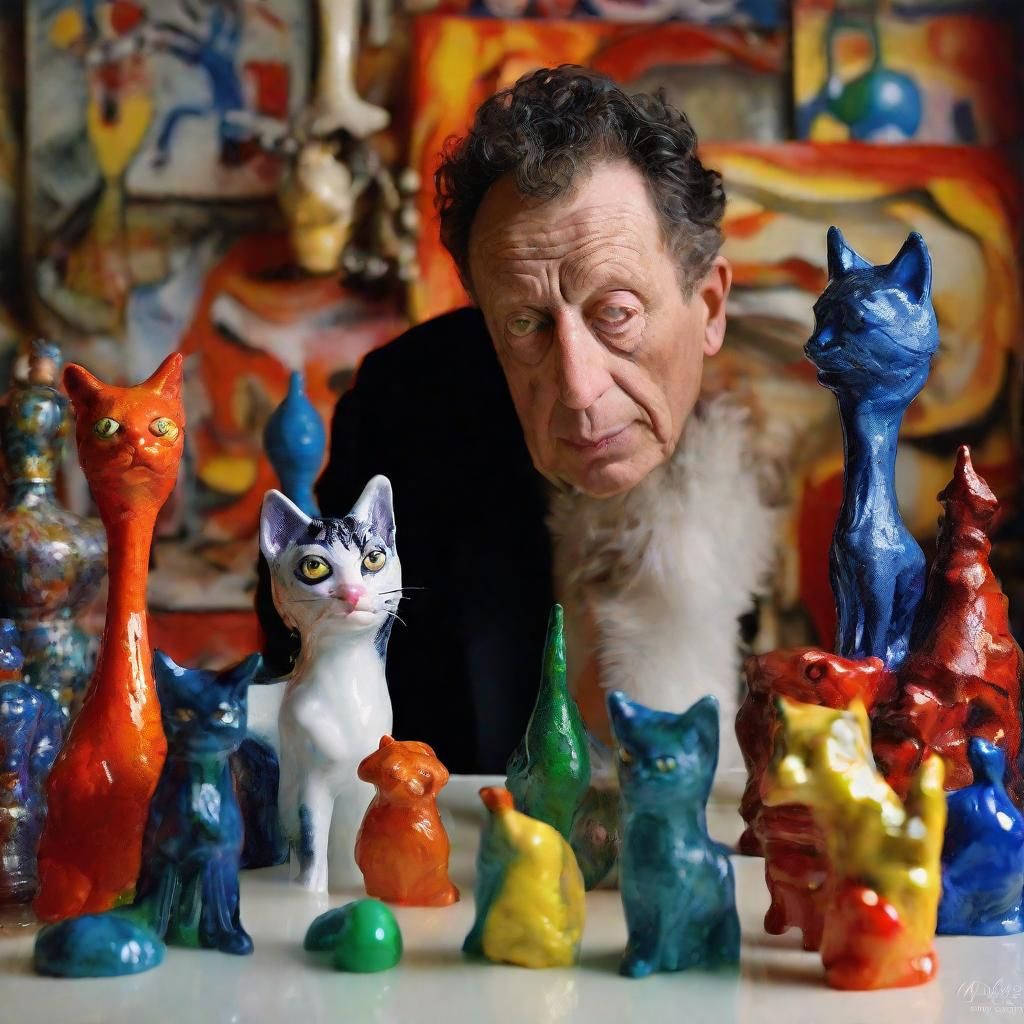 Surreal Portrait of Man and Cat in Enamel