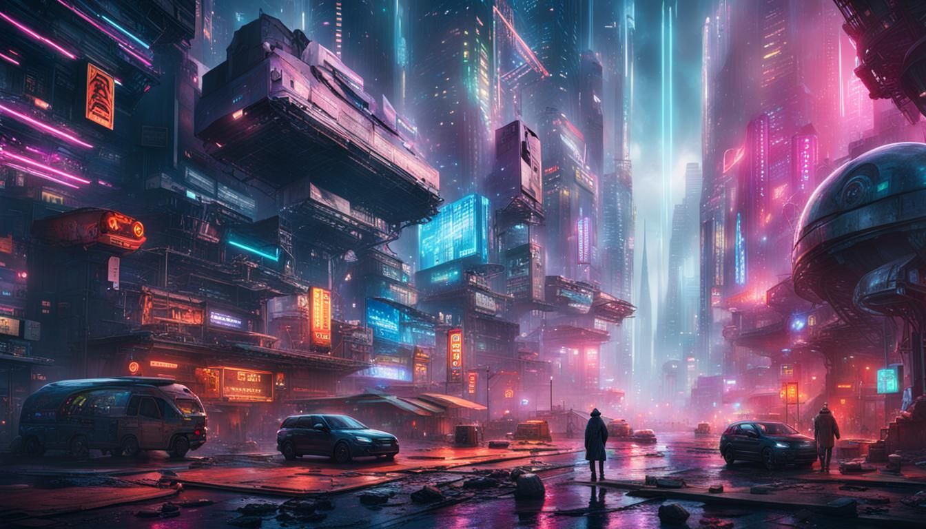 Vibrant Cyberpunk Scene in Science Fiction Style