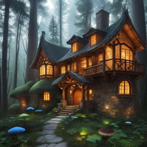 Enchanting Mushroom House in Forest Clearing