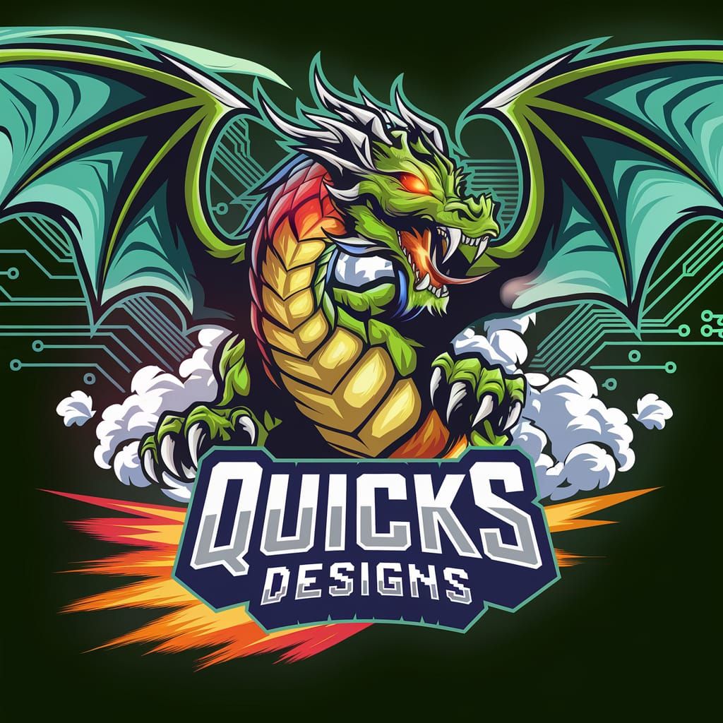Gaming Logo with Fierce Dragon and Digital Elements