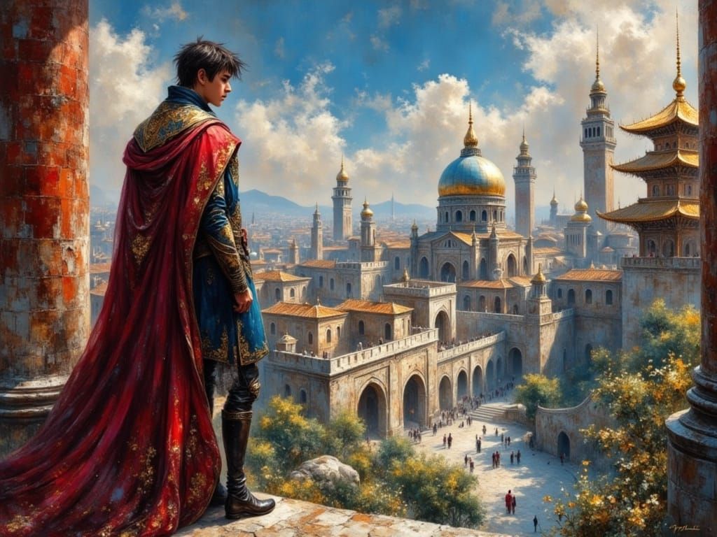 Khanbaliq Sunset: Venetian Merchant's Arrival in Fantasy Cit...