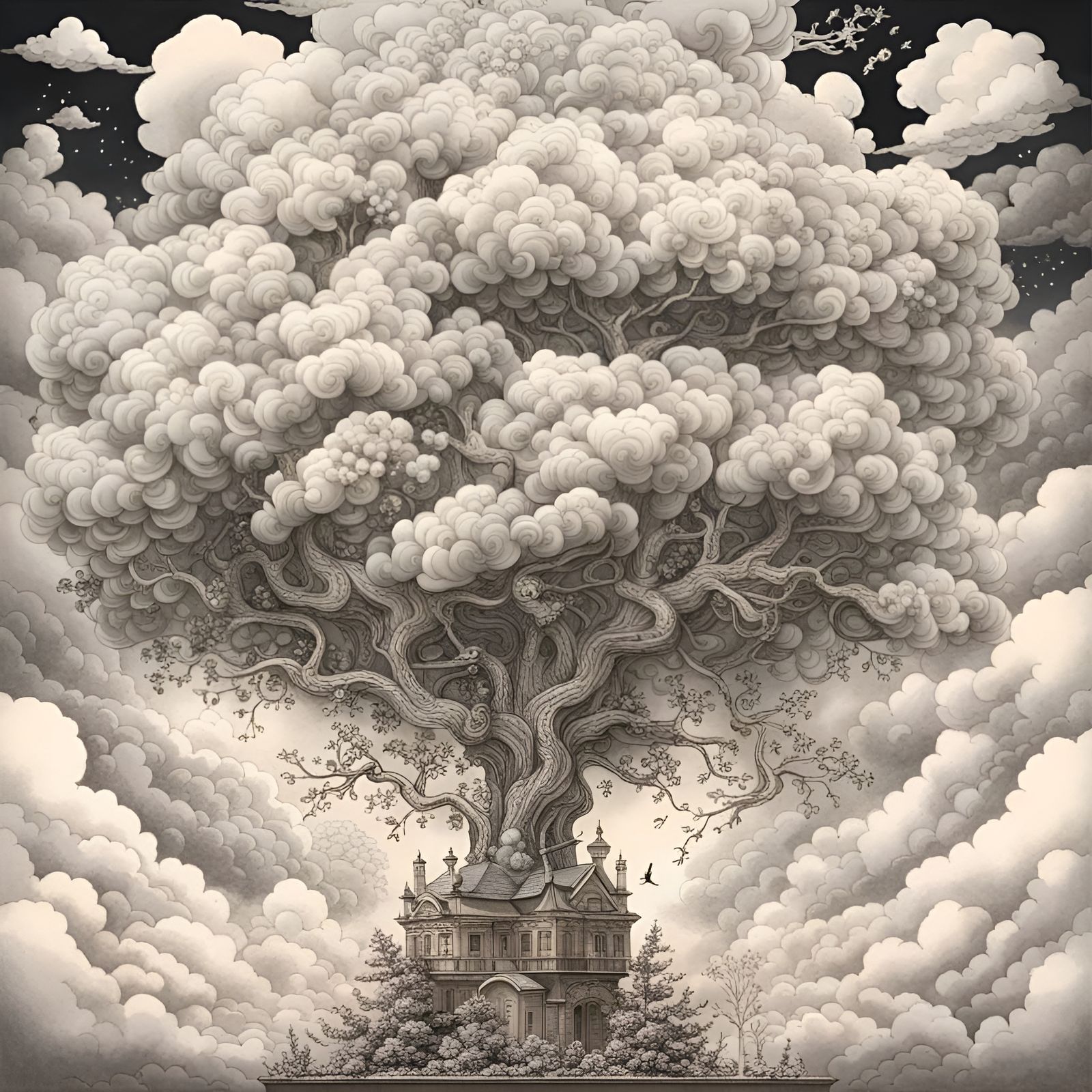 Cloud Tree in Baroque Rococo Aesthetic