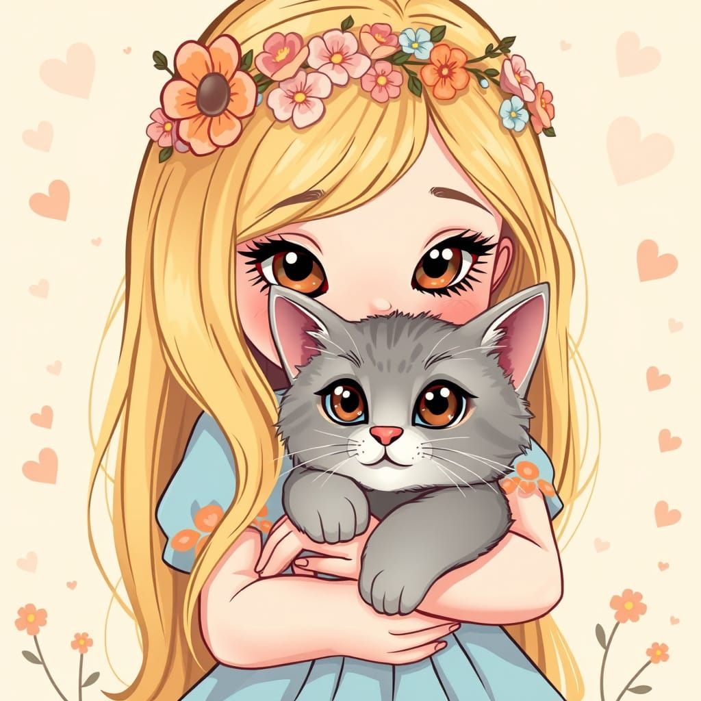 a girl cuddling a cat.