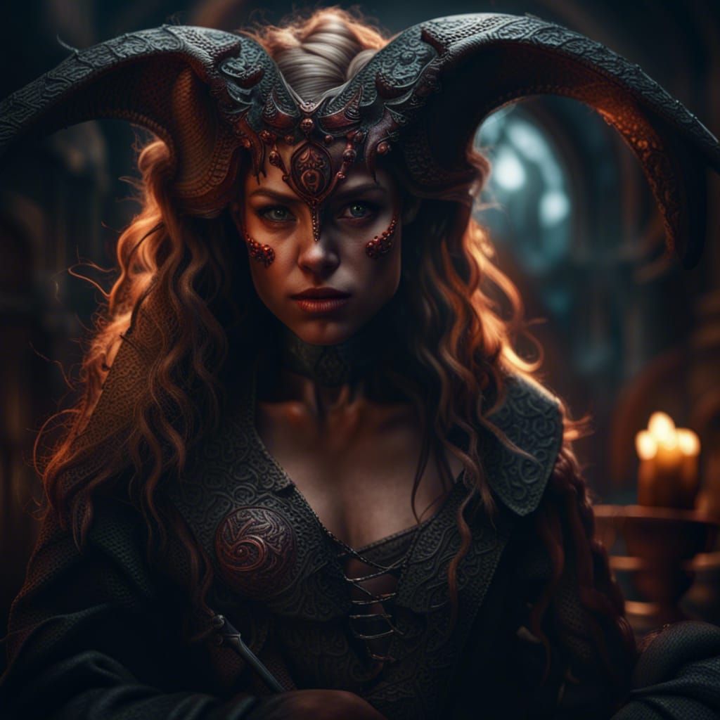 Hyperrealistic Tiefling Fantasy Concept Art