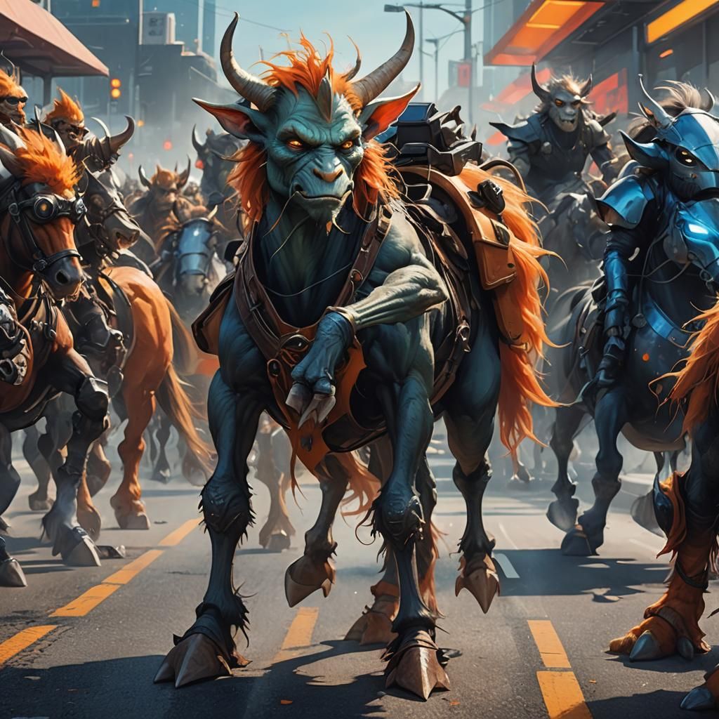 Goblin on Pony in Traffic Jam, Fantasy Art