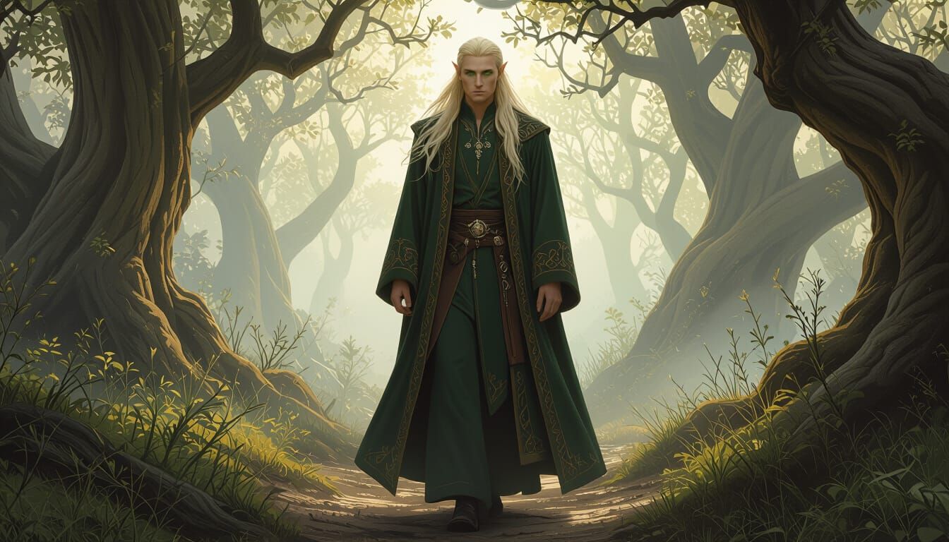 Elven Man in Forest, Mystical Realism