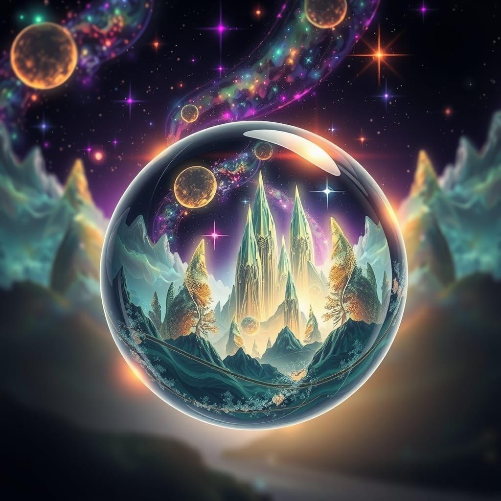 Ethereal Glass Orb with Mystical Realm, 8K