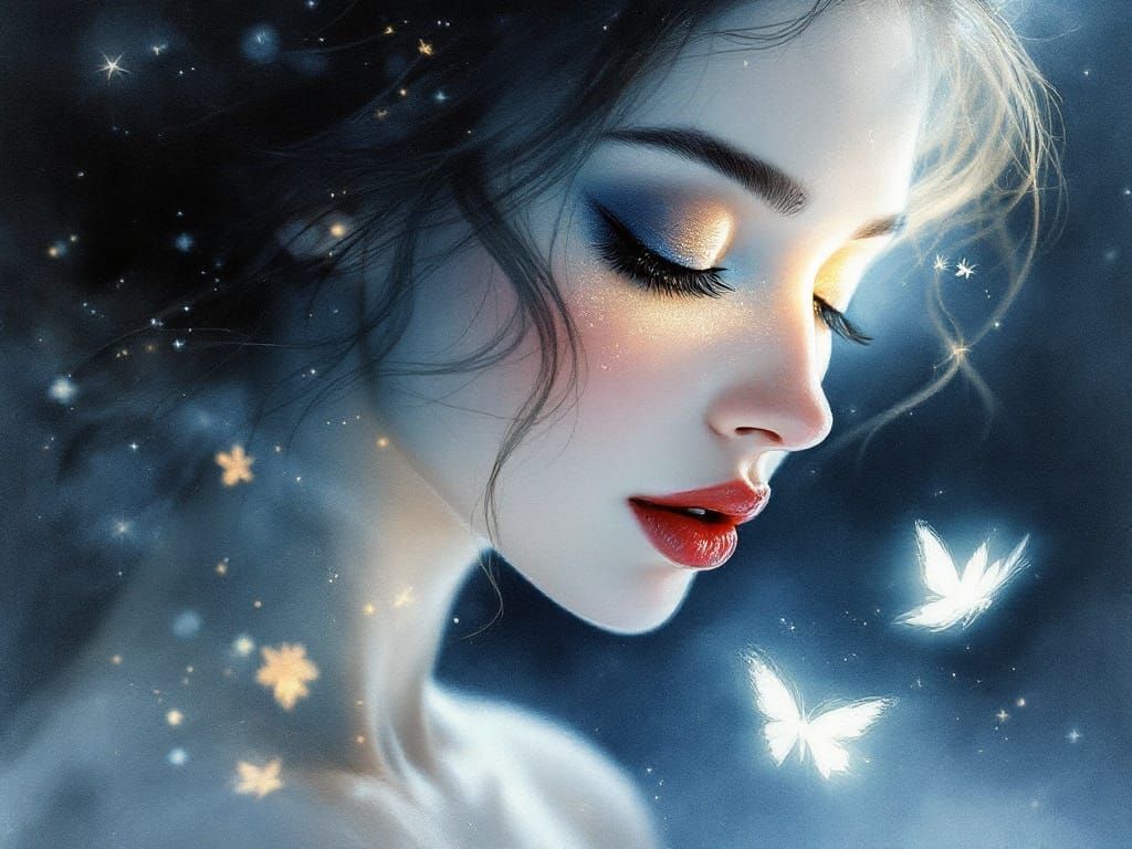 Ethereal Watercolour Portrait of a Young Woman Ice Skating i...