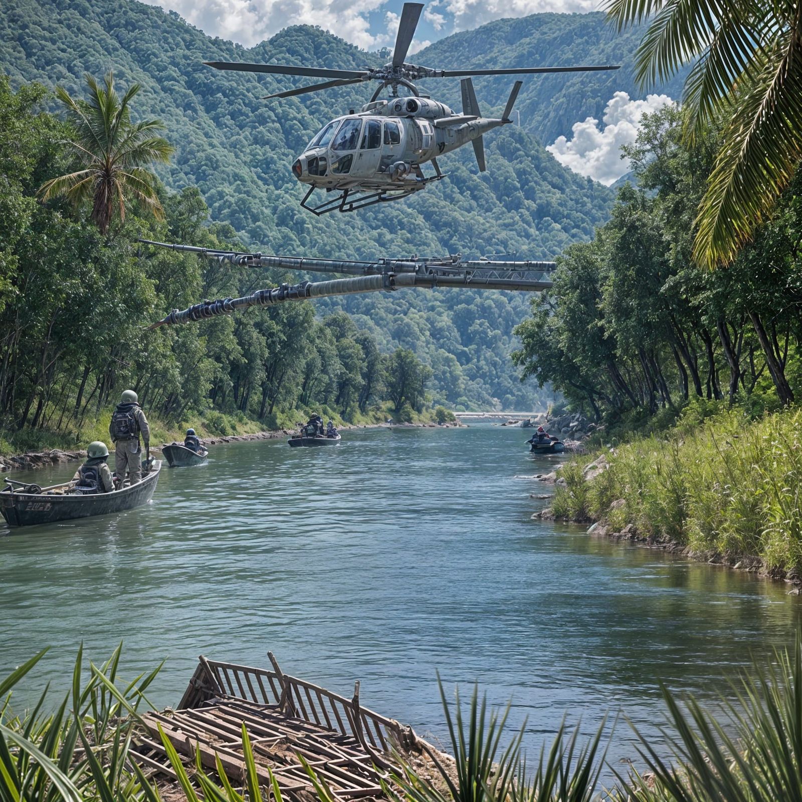 Surreal Soldiers Patrol the Riverbank in a Futuristic Landsc...