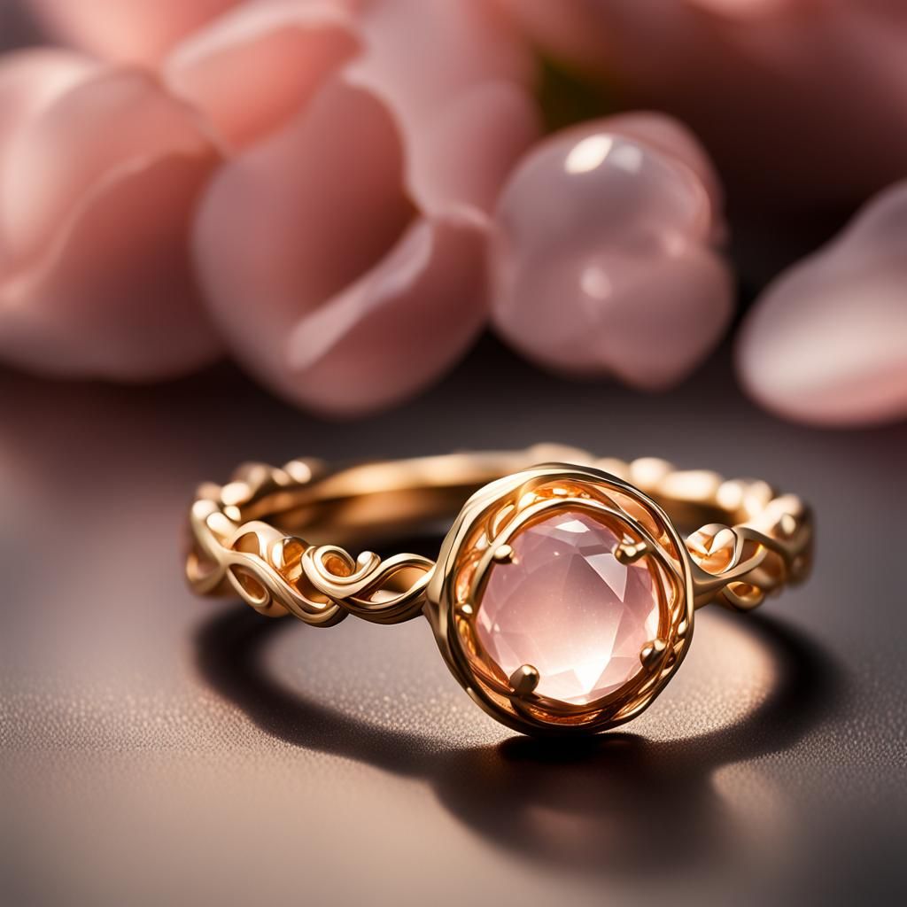 Rose Quartz Ring Close-Up in Dark Academia Style