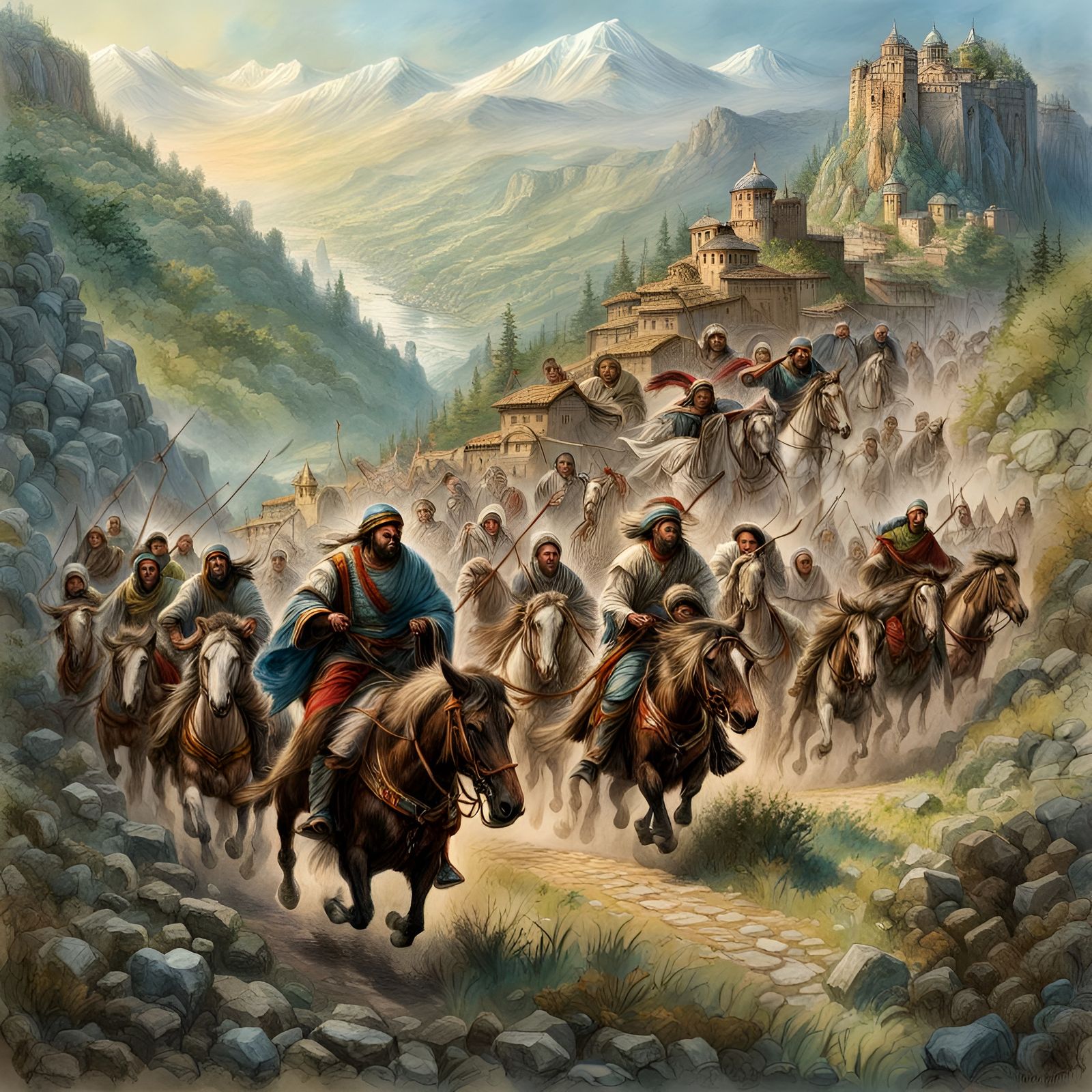 Bogomils Fleeing Persecution: Detailed Illustration