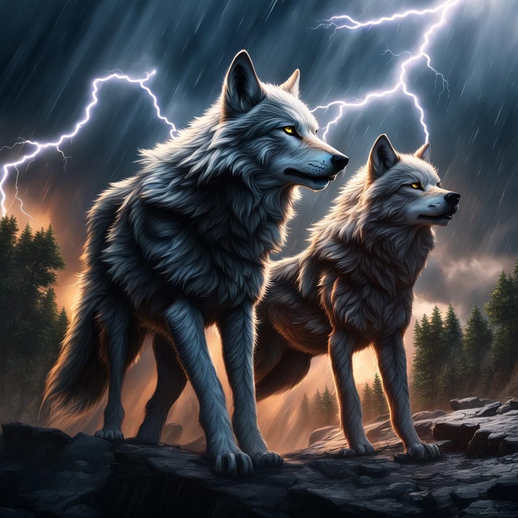 Wolf pack in the storm