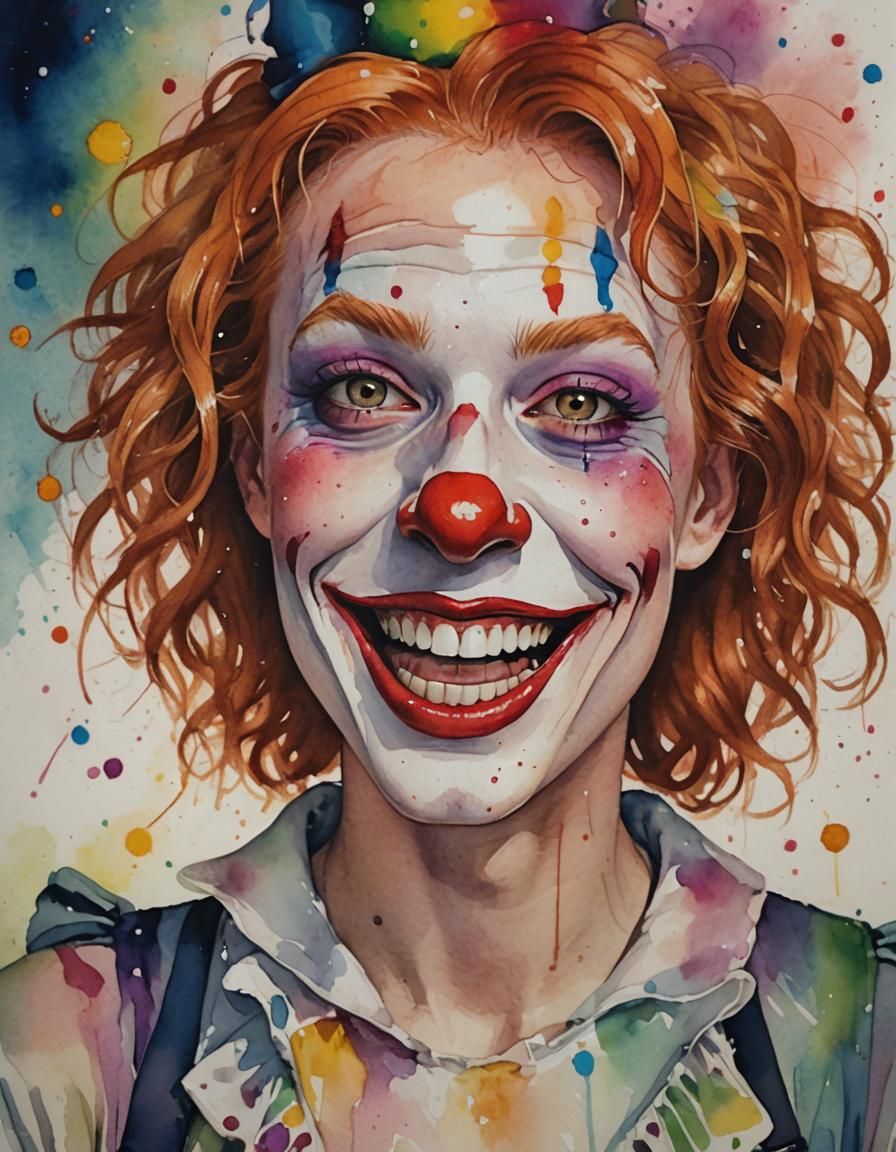 Clown Face with Makeup in Watercolour Style