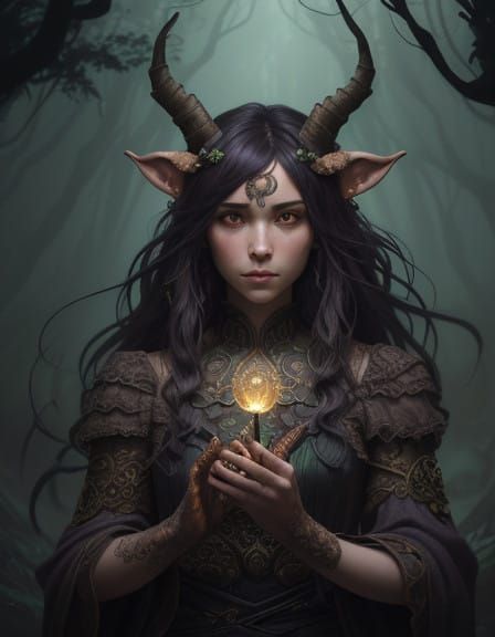 Majestic Fantasy Satyr Radiates Ethereal Power from Spiralin...