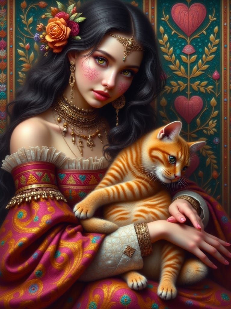 Medieval Fantasy Woman with Ginger Cat