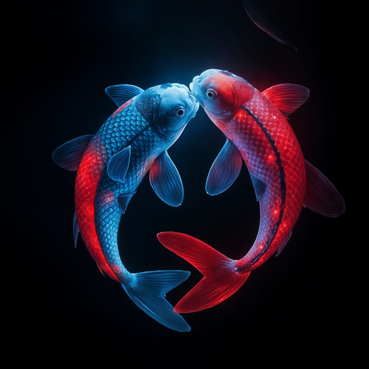 Koi Fish Yin Yang in Hyperrealistic LED Lighting