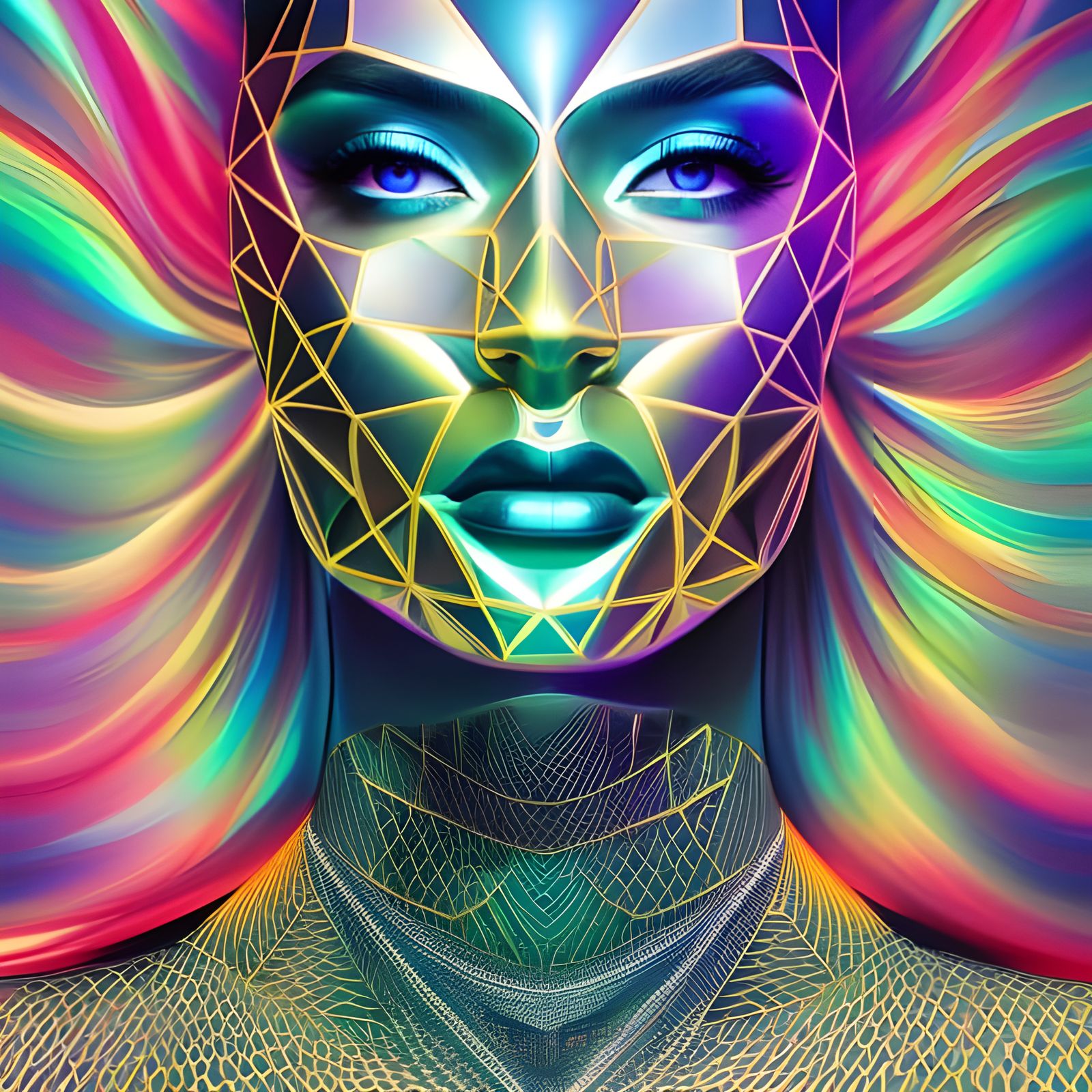 Futuristic Cyberpunk Model with Geometric Designs