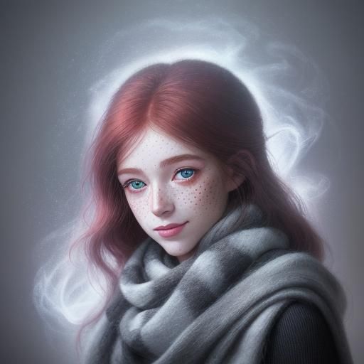 Redhead Woman with Scarf in Dystopian Snowscape