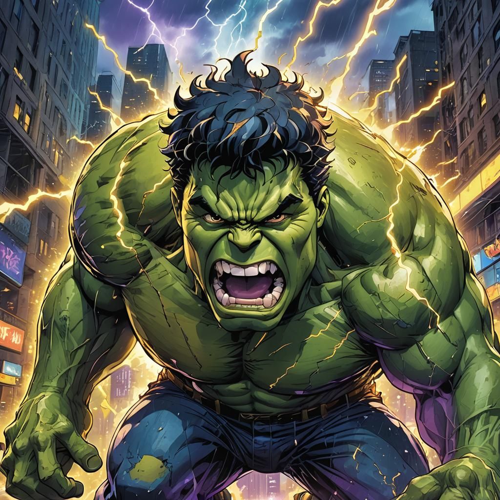 Hulk and Pikachu in Cel-Shaded Anime Style