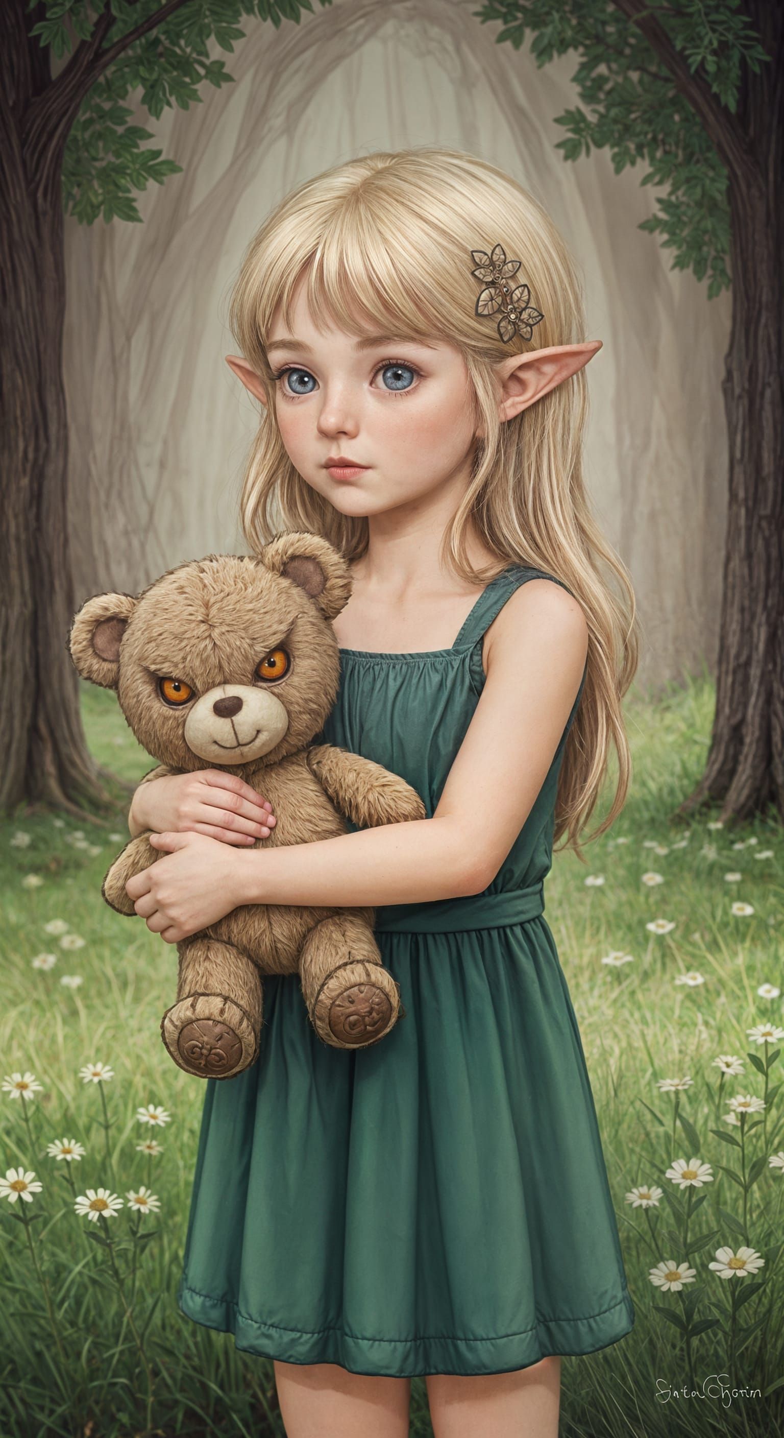 Little elven girl holding what she thinks is a cute stuffed ...