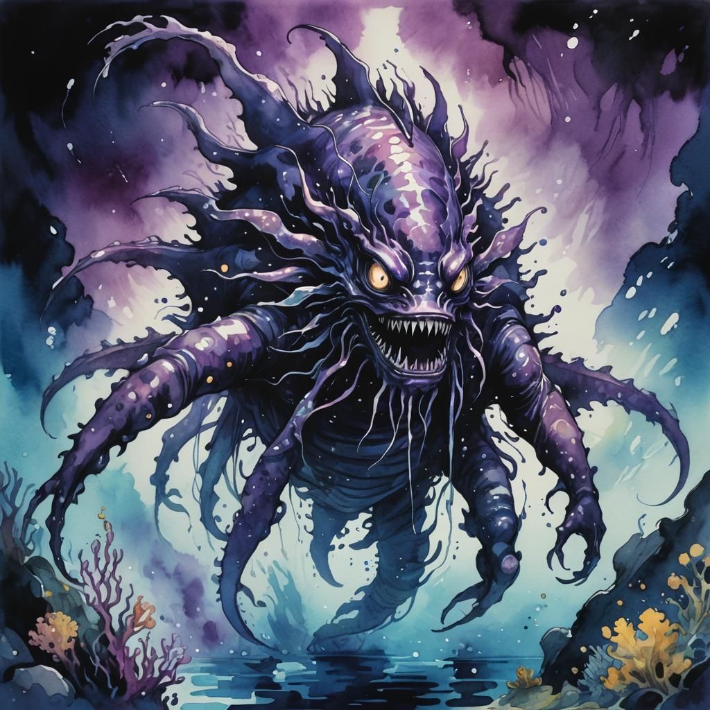 Underwater Manga: Purple Sea Monster Observes Diver